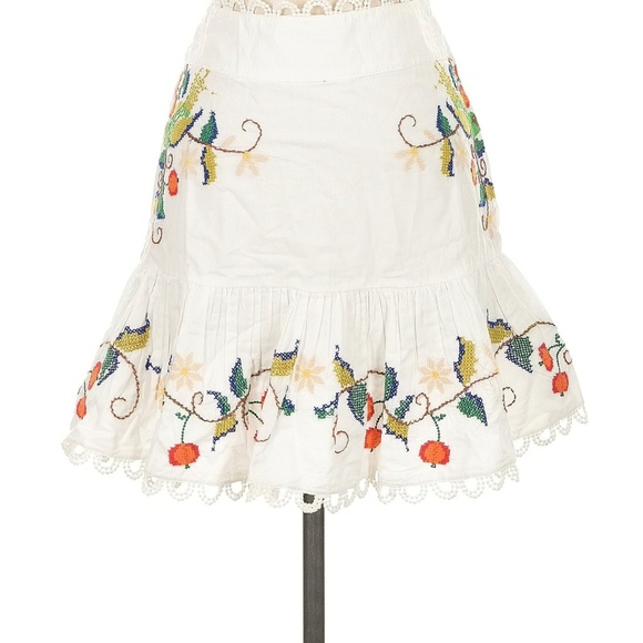 New! Farm Rio Pitanga Embroidered Ruffle Hem Mini Skirt Off-White NWT Size XS - Picture 7 of 14